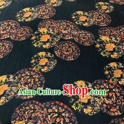 Asian Chinese Traditional Peony Butterfly Pattern Design Black Gambiered Guangdong Gauze Fabric Silk Material