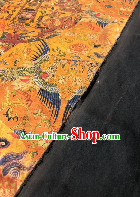 Asian Chinese Traditional Dragon Phoenix Pattern Design Golden Gambiered Guangdong Gauze Fabric Silk Material Asian Chinese Traditional Dragon Phoenix Pattern Design Golden Gambiered Guangdong Gauze Fabric Silk Material