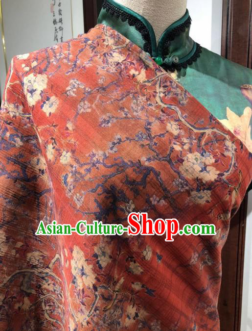 Asian Chinese Traditional Pear Flowers Pattern Design Red Gambiered Guangdong Gauze Fabric Silk Material Asian Chinese Traditional Pear Flowers Pattern Design Red Gambiered Guangdong Gauze Fabric Silk Material