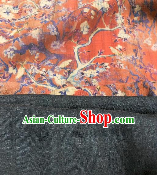 Asian Chinese Traditional Pear Flowers Pattern Design Red Gambiered Guangdong Gauze Fabric Silk Material Asian Chinese Traditional Pear Flowers Pattern Design Red Gambiered Guangdong Gauze Fabric Silk Material