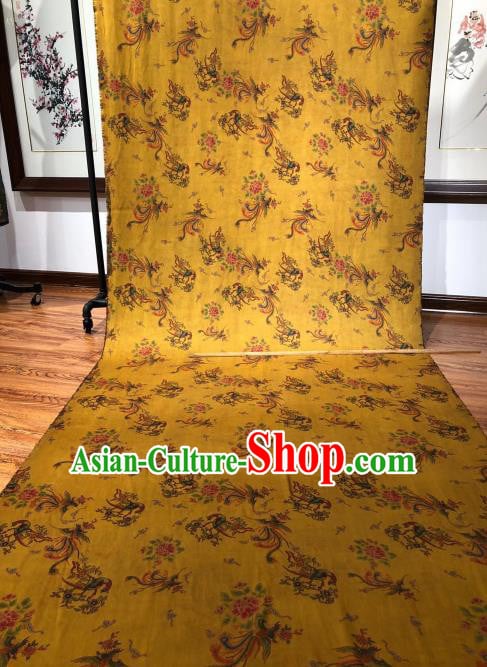 Asian Chinese Traditional Phoenix Peony Pattern Design Ginger Gambiered Guangdong Gauze Fabric Silk Material Asian Chinese Traditional Phoenix Peony Pattern Design Ginger Gambiered Guangdong Gauze Fabric Silk Material