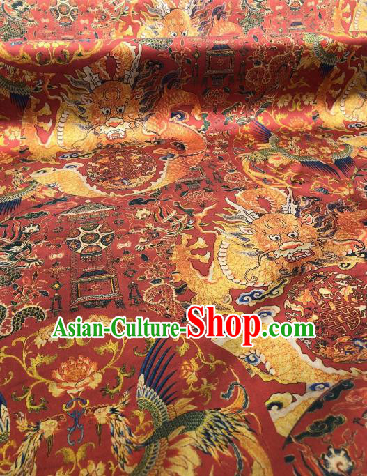 Asian Chinese Traditional Dragon Phoenix Pattern Design Red Gambiered Guangdong Gauze Fabric Silk Material Asian Chinese Traditional Dragon Phoenix Pattern Design Red Gambiered Guangdong Gauze Fabric Silk Material