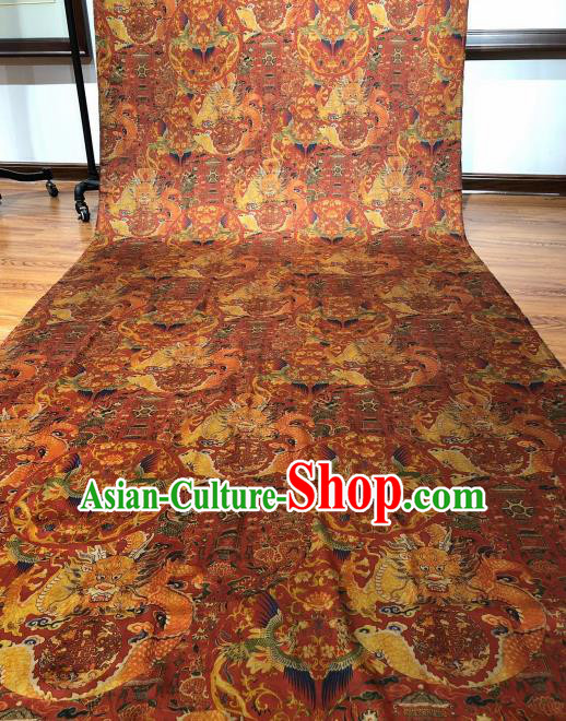 Asian Chinese Traditional Dragon Phoenix Pattern Design Red Gambiered Guangdong Gauze Fabric Silk Material Asian Chinese Traditional Dragon Phoenix Pattern Design Red Gambiered Guangdong Gauze Fabric Silk Material