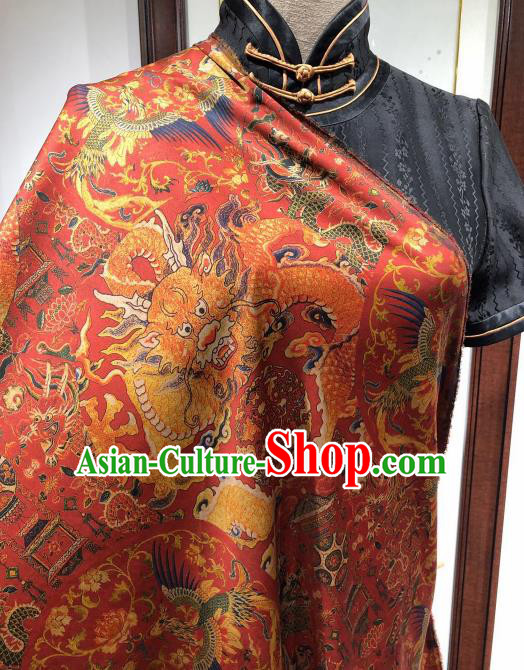 Asian Chinese Traditional Dragon Phoenix Pattern Design Red Gambiered Guangdong Gauze Fabric Silk Material Asian Chinese Traditional Dragon Phoenix Pattern Design Red Gambiered Guangdong Gauze Fabric Silk Material