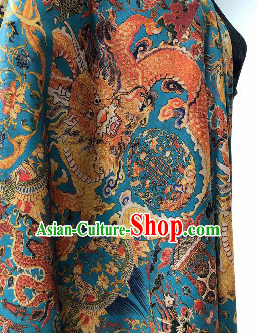 Asian Chinese Traditional Dragon Phoenix Pattern Design Blue Gambiered Guangdong Gauze Fabric Silk Material Asian Chinese Traditional Dragon Phoenix Pattern Design Blue Gambiered Guangdong Gauze Fabric Silk Material