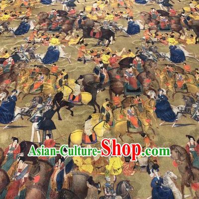 Asian Chinese Traditional Tang Dynasty Pattern Design Yellow Gambiered Guangdong Gauze Fabric Silk Material