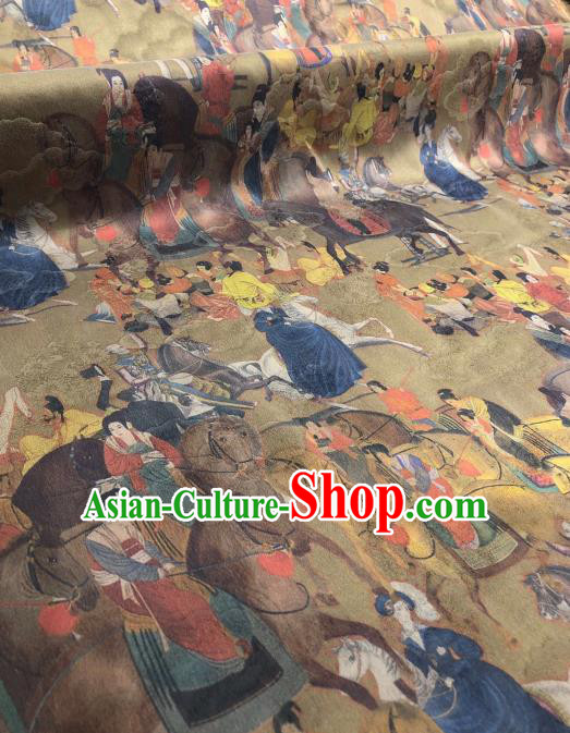 Asian Chinese Traditional Tang Dynasty Pattern Design Yellow Gambiered Guangdong Gauze Fabric Silk Material