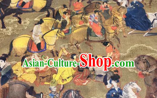 Asian Chinese Traditional Tang Dynasty Pattern Design Yellow Gambiered Guangdong Gauze Fabric Silk Material