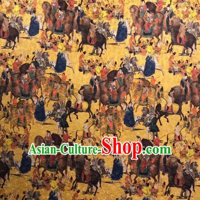 Asian Chinese Traditional Tang Dynasty Pattern Design Golden Gambiered Guangdong Gauze Fabric Silk Material