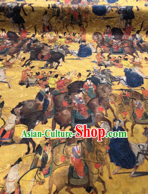 Asian Chinese Traditional Tang Dynasty Pattern Design Golden Gambiered Guangdong Gauze Fabric Silk Material Asian Chinese Traditional Tang Dynasty Pattern Design Golden Gambiered Guangdong Gauze Fabric Silk Material