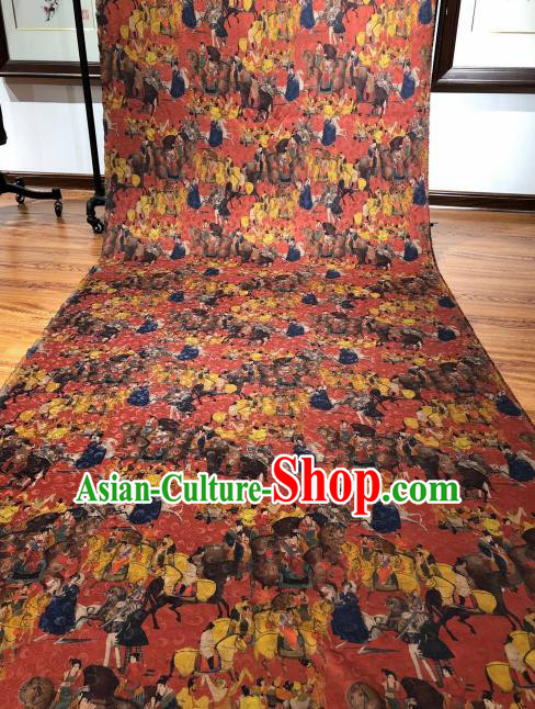 Asian Chinese Traditional Tang Dynasty Pattern Design Red Gambiered Guangdong Gauze Fabric Silk Material