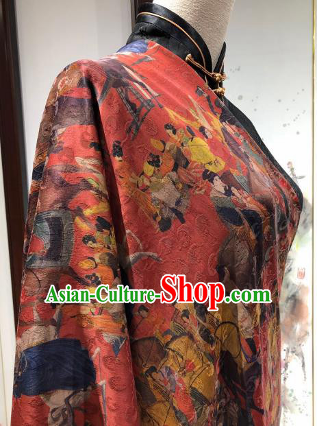 Asian Chinese Traditional Tang Dynasty Pattern Design Red Gambiered Guangdong Gauze Fabric Silk Material