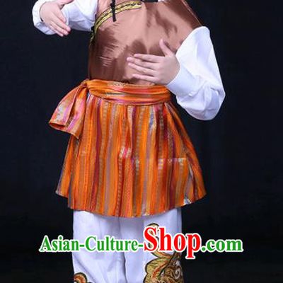 Chinese Traditional Moinba Nationality Festival Compere Brown Outfits Ethnic Minority Folk Dance Stage Show Costume for Men