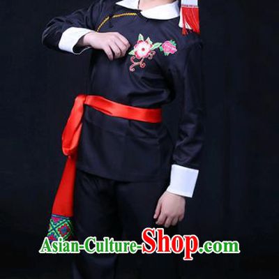 Chinese Traditional Achang Nationality Festival Compere Black Outfits Ethnic Minority Folk Dance Stage Show Costume for Men