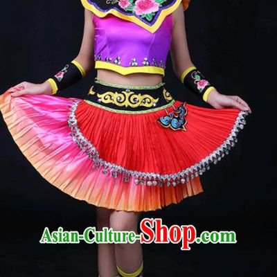 Chinese Traditional She Nationality Stage Show Short Dress Ethnic Minority Folk Dance Costume for Women