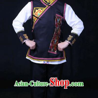 Chinese Traditional Tu Nationality Festival Compere Black Outfits Ethnic Minority Folk Dance Stage Show Costume for Men