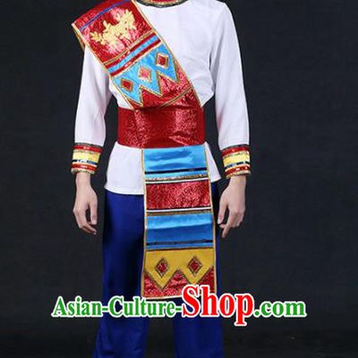 Chinese Traditional Dai Nationality Outfits Ethnic Minority Folk Dance Stage Show Compere Festival Costume for Men