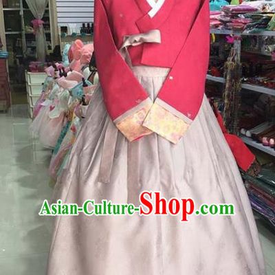 Korean Traditional Hanbok Red Blouse and Pink Dress Asian Korea Princess Fashion Costume for Women
