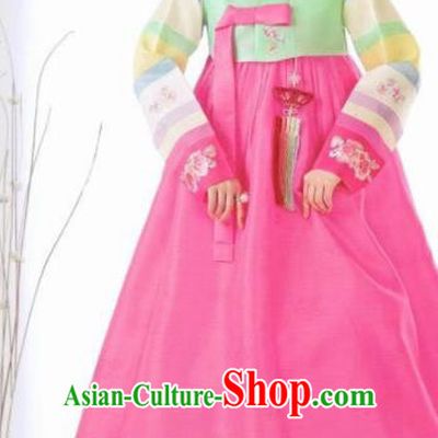 Korean Traditional Hanbok Mother of the Bride Outfit Green Blouse and Pink Dress Asian Korea Fashion Costume for Women