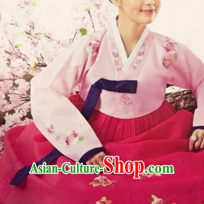 Korean Traditional Hanbok Mother of the Bride Blouse and Rosy Dress Outfit Asian Korea Fashion Costume for Women