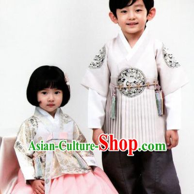Korean Traditional Hanbok Birthday White Outfit Asian Korea Fashion Costume for Kids