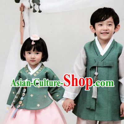 Korean Traditional Hanbok Birthday Green Outfit Asian Korea Fashion Costume for Kids