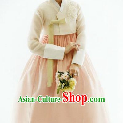 Korean Traditional Hanbok Bride White Blouse and Pink Dress Outfits Asian Korea Fashion Costume for Women
