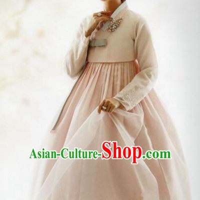 Korean Traditional Hanbok Bride Light Pink Blouse and Dress Outfits Asian Korea Wedding Fashion Costume for Women
