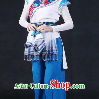 Chinese Traditional Tujia Nationality Stage Show Outfits Ethnic Minority Folk Dance Costume for Women