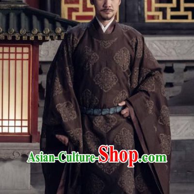 Drama Royal Nirvana Traditional Chinese Song Dynasty Emperor Xiao Ruijian Brown Clothing Ancient Imperator Costume for Men