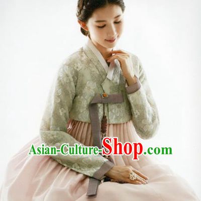 Korean Traditional Hanbok Princess Light Green Blouse and Pink Dress Outfits Asian Korea Fashion Costume for Women