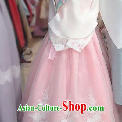 Korean Traditional Hanbok Court White Blouse and Pink Dress Outfits Asian Korea Fashion Costume for Women