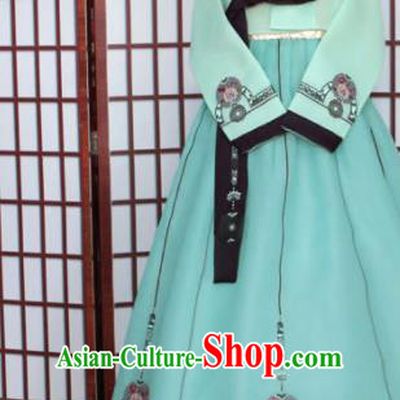 Korean Traditional Hanbok Green Blouse and Dress Outfits Asian Korea Wedding Fashion Costume for Women