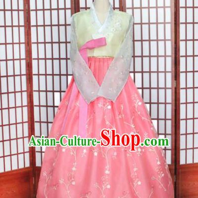 Korean Traditional Hanbok Yellow Blouse and Pink Dress Outfits Asian Korea Wedding Fashion Costume for Women