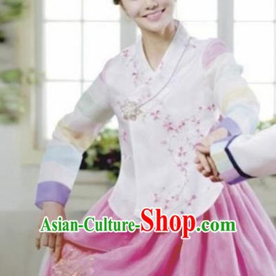 Korean Traditional Garment Hanbok White Blouse and Pink Dress Outfits Asian Korea Fashion Costume for Women