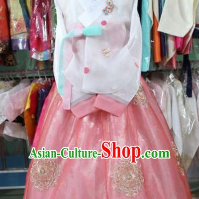 Korean Traditional Garment Bride Hanbok White Blouse and Pink Dress Outfits Asian Korea Fashion Costume for Women