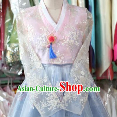 Korean Traditional Garment Bride Mother Hanbok Pink Blouse and Blue Dress Outfits Asian Korea Fashion Costume for Women