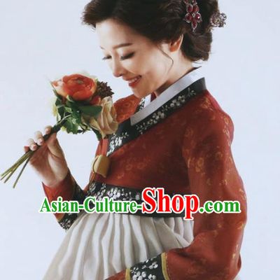 Korean Traditional Garment Bride Mother Hanbok Embroidered Red Blouse Asian Korea Fashion Costume for Women