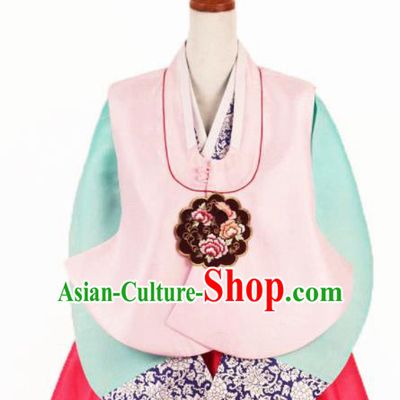 Korean Traditional Garment Bride Hanbok Embroidered Peony Pink Vest Asian Korea Fashion Costume for Women