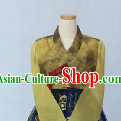 Korean Traditional Garment Ginger Blouse and Royalblue Dress Bride Hanbok Asian Korea Fashion Costume for Women