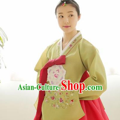 Korean Traditional Court Hanbok Garment Embroidered Green Blouse Asian Korea Fashion Costume for Women