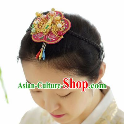 Korean Traditional Wedding Bride Rosy Hairband Asian Korea Hanbok Hair Accessories for Women