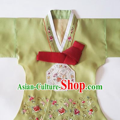 Korean Traditional Court Hanbok Garment Embroidered Olive Green Blouse Asian Korea Fashion Costume for Women