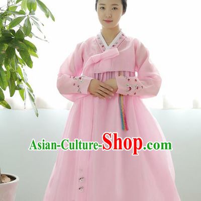 Korean Traditional Court Hanbok Garment Blouse and Pink Dress Asian Korea Fashion Costume for Women