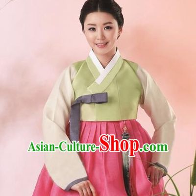 Korean Traditional Bride Mother Hanbok Garment Green Satin Blouse and Pink Dress Asian Korea Fashion Costume for Women