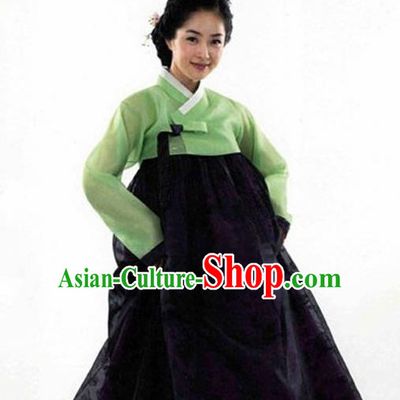 Korean Traditional Bride Hanbok Green Blouse and Black Dress Garment Asian Korea Fashion Costume for Women