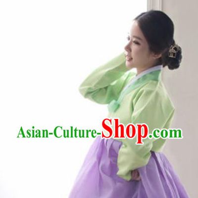Korean Traditional Bride Hanbok Garment Green Blouse and Lilac Dress Asian Korea Fashion Costume for Women
