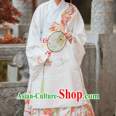 Chinese Traditional Ming Dynasty Nobility Lady Embroidered Phoenix White Coat and Skirt Ancient Royal Princess Costumes for Women