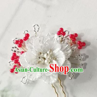 Korean Traditional Wedding Bride Shell Peony Red Beads Hairpins Asian Korea Hanbok Hair Accessories for Women