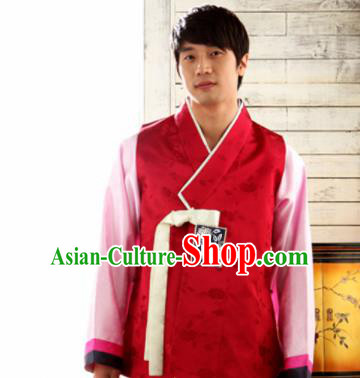 Korean Traditional Wedding Red Vest and Pants Hanbok Asian Korea Bridegroom Fashion Costume for Men Korean Traditional Wedding Red Vest and Pants Hanbok Asian Korea Bridegroom Fashion Costume for Men